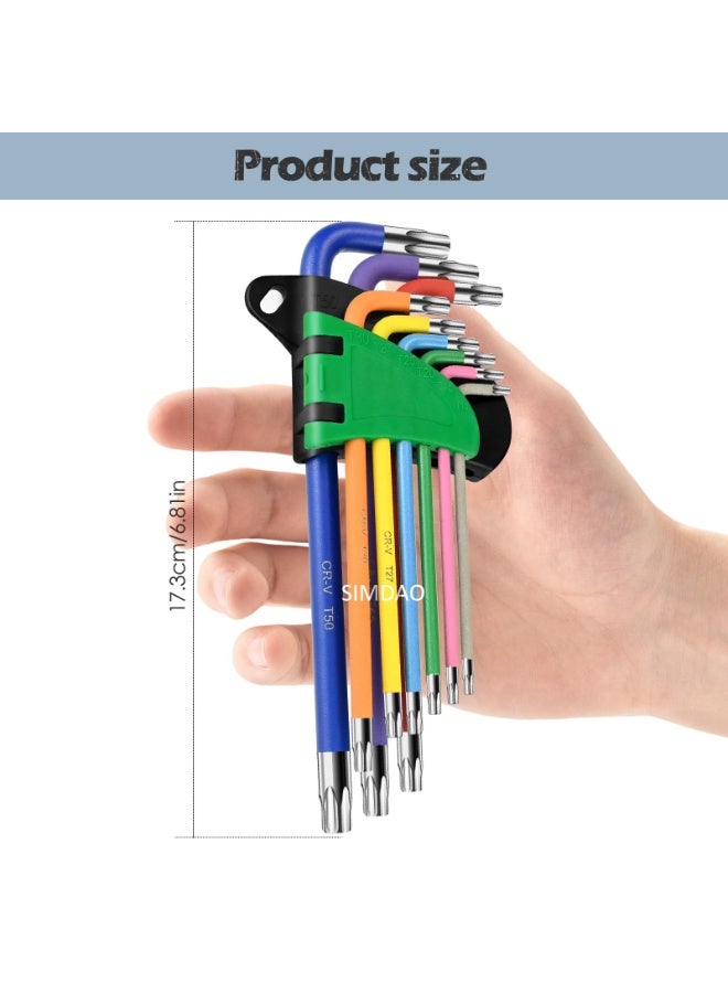 سانموجيد مجموعة مفاتيح توركس من 9 قطع، مجموعة مفاتيح سداسية على شكل نجمة، مجموعة مفاتيح ألين توركس متعددة الألوان، مقاسات من T10 إلى T50، مجموعة مفاتيح ألين لإصلاح الدراجات، تجميع الأثاث، إصلاح الأجهزة، أعمال منزلية يدوية - Image 4