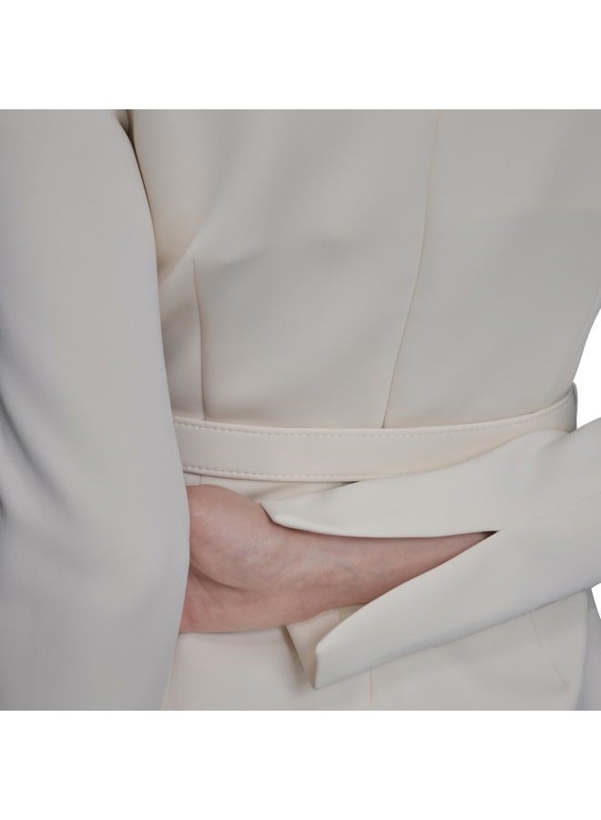 BCBG Women's Long Sleeve Square Neck Belted Structured A-line Mini Dress, Ecru, 10 - Image 4