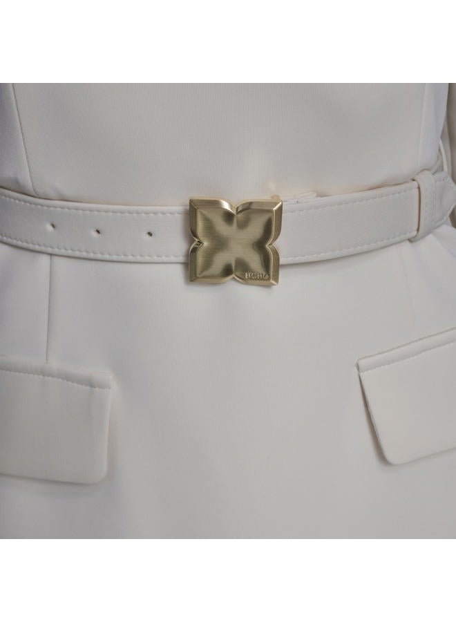 BCBG Women's Long Sleeve Square Neck Belted Structured A-line Mini Dress, Ecru, 10 - Image 3