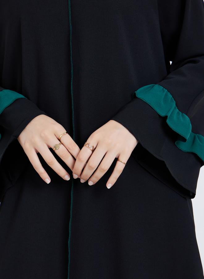 Styli Women Black Ruffled Detail Maxi Jalabiya - Image 4