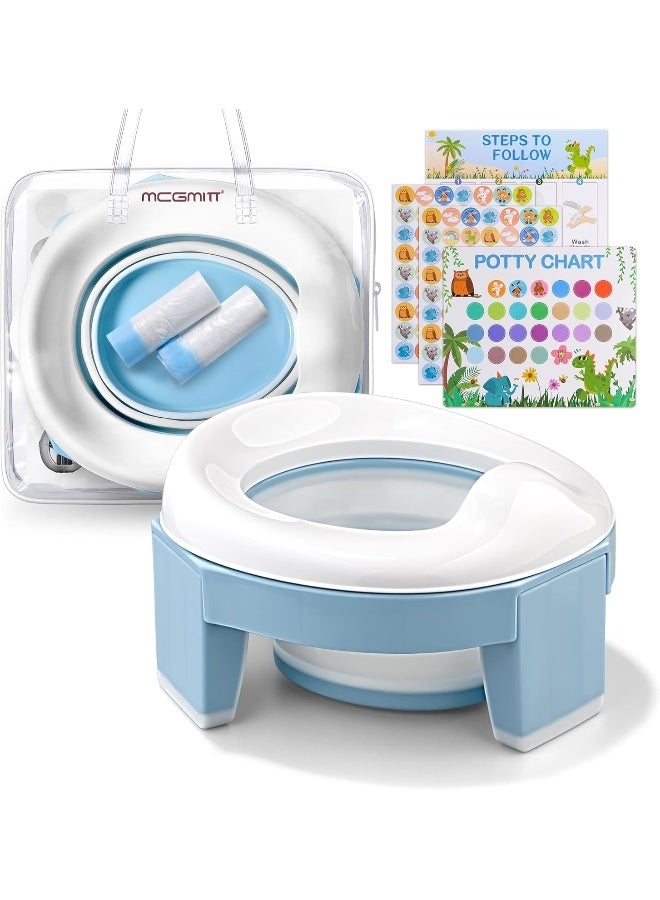 MCGMITT Potty Training Toilet Seat for Toddlers Boys Girls, Portable Baby Toilet Folding Kids Potty Chair Cover with Splash Guard for Travel, Including 3 Non-Slip Feet and Storage Bag (Blue) - Image 1