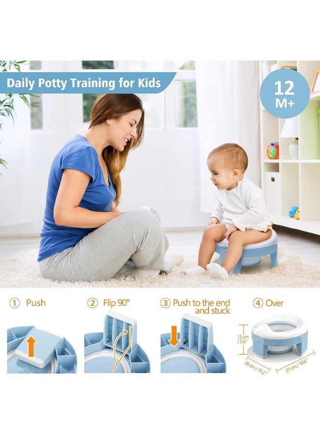 MCGMITT Potty Training Toilet Seat for Toddlers Boys Girls, Portable Baby Toilet Folding Kids Potty Chair Cover with Splash Guard for Travel, Including 3 Non-Slip Feet and Storage Bag (Blue) - Image 2