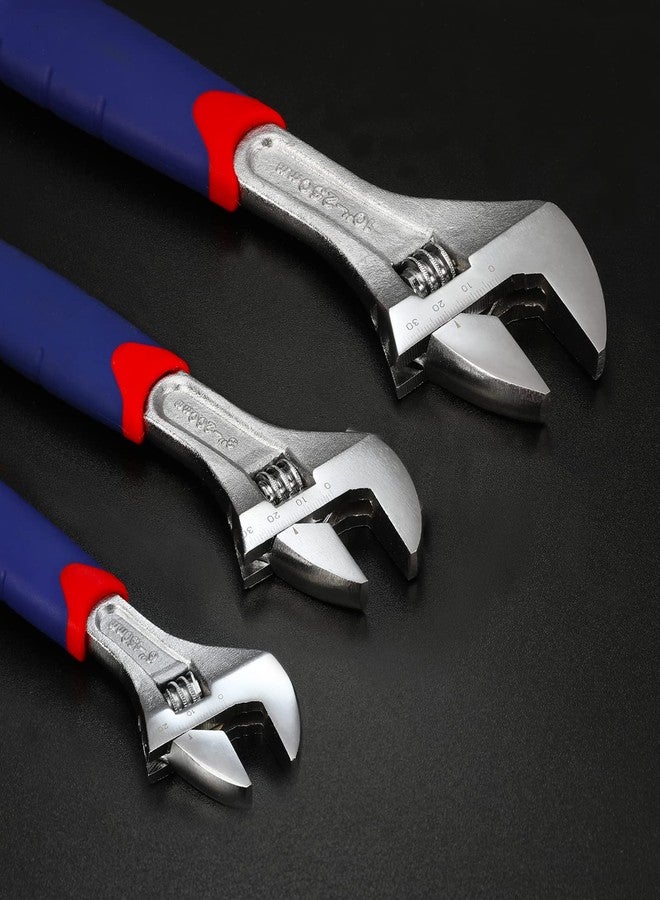 WORKPRO 3-piece Adjustable Wrench Set CR-V with Rubberized Anti-Slip Grips 10-inch, 8-inch, 6-inch - Image 5
