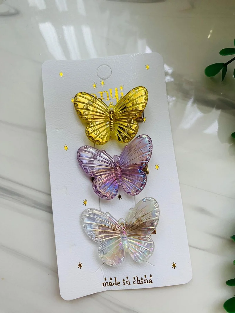 Uras Desing Shiny Acrylic Butterfly 3-Piece Pin Buckle Set