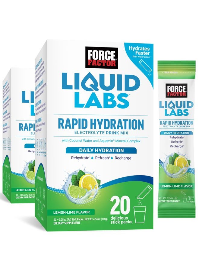 FORCE FACTOR Liquid Labs Electrolytes Powder Packets—Lemon Lime—Hydration Packets to Make Electrolyte Water with 5 Essential Electrolytes, Vitamins, Minerals, and Antioxidants, 40 Stick Packs, 2-Pack - Image 1