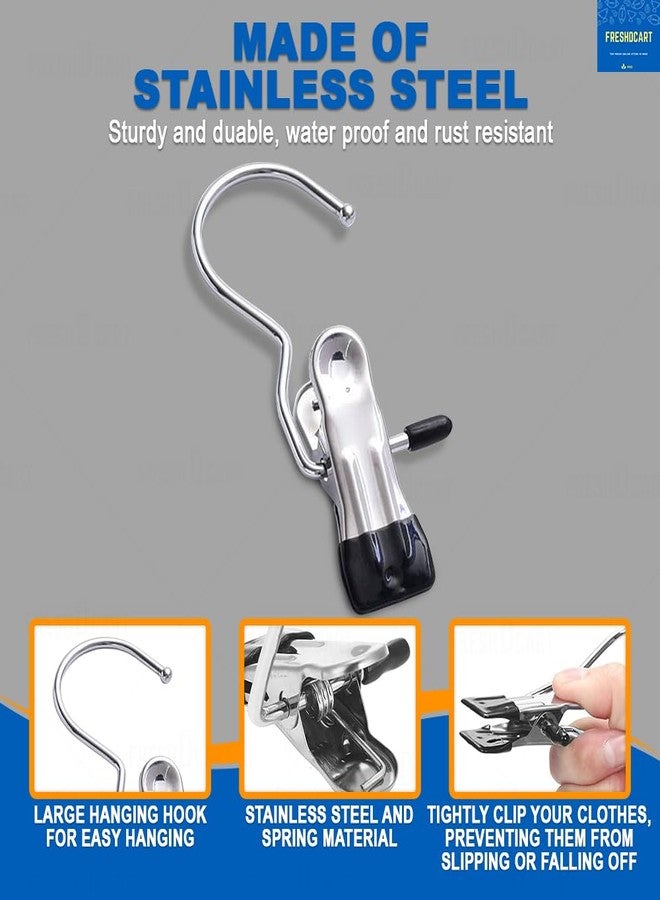 FreshDcart F733 Portable Stainless Steel Multipurpose Clip Hook Hangers - Ideal for Clothes, Garments, Glove, Shoe, Photos and Home Decoration (Pack of 6) - Image 3
