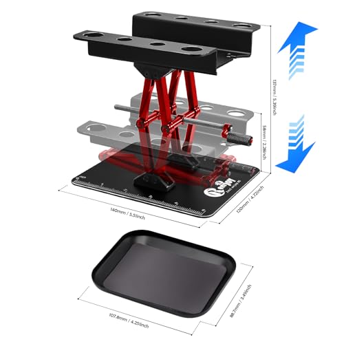 RCenjoy RC Car Work Stand Aluminum Repair Workstation Lift Lower with Screw Tray for Traxxas TRX4 Axial Arrma Redcat Losi 18 110 112 RC Car Tool Set Black - Image 5