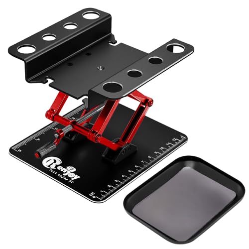 RCenjoy RC Car Work Stand Aluminum Repair Workstation Lift Lower with Screw Tray for Traxxas TRX4 Axial Arrma Redcat Losi 18 110 112 RC Car Tool Set Black - Image 1