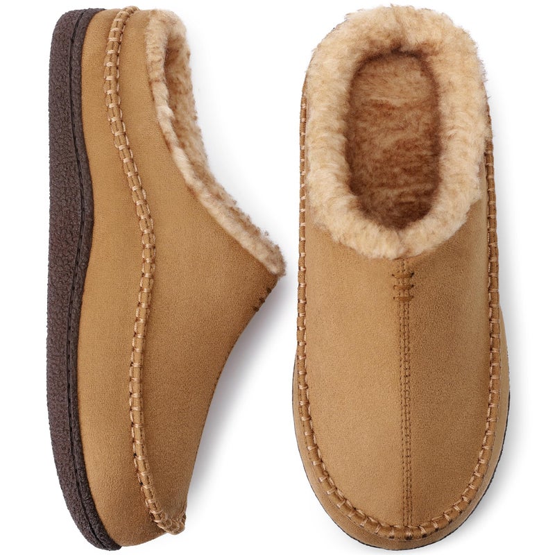 shoeslocker House Slippers for Men, Comfy Memory Foam Slip-on Indoor House Shoes Beige 13-14 US - Image 1