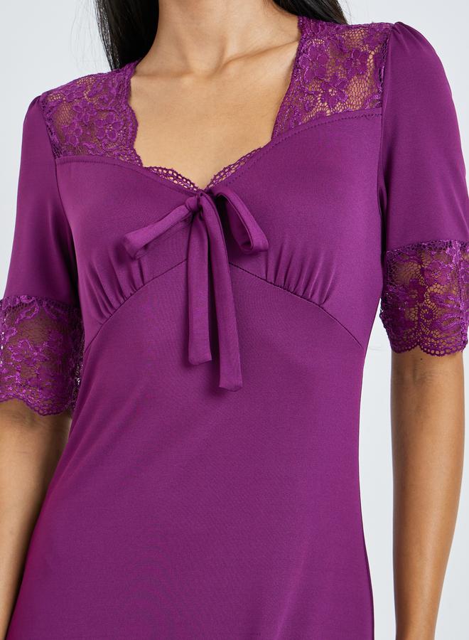 Styli Purple Lace Trim Bow Detail Nightdress - Image 3