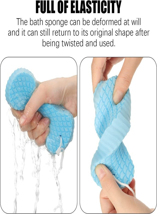 RRJ 4 Pcs Exfoliating Bath Sponge, Soft Exfoliating Bath Sponge 3D Bath Sponge Shower Brush Dead Skin Remover for Body Shower Sponge for Adults and Kids with 4 Self Adhesive Hook (Blue, Pink) - Image 3