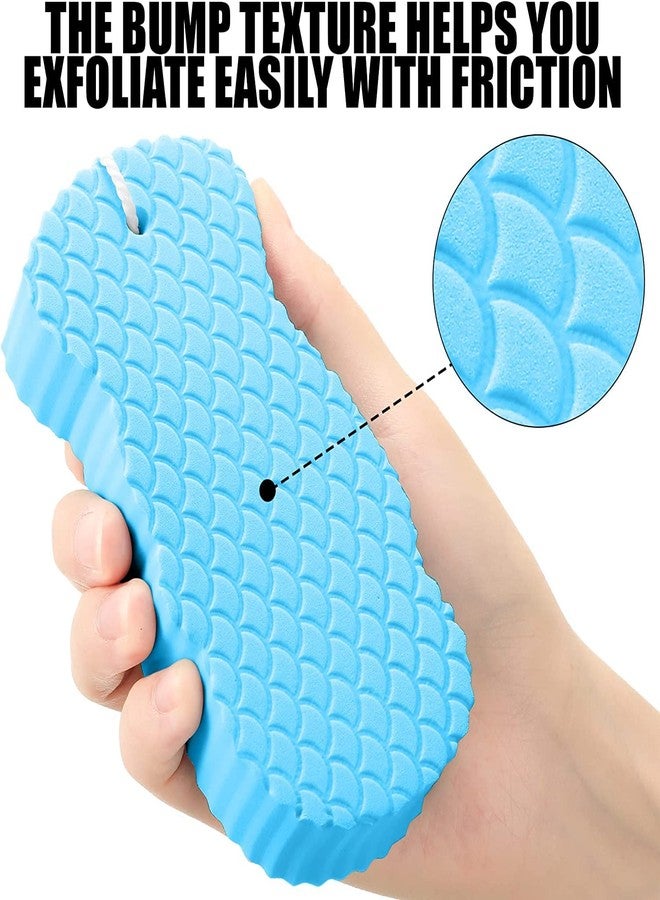 RRJ 4 Pcs Exfoliating Bath Sponge, Soft Exfoliating Bath Sponge 3D Bath Sponge Shower Brush Dead Skin Remover for Body Shower Sponge for Adults and Kids with 4 Self Adhesive Hook (Blue, Pink) - Image 2