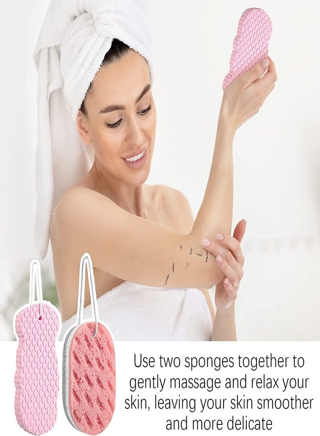 RRJ 4 Pcs Exfoliating Bath Sponge, Soft Exfoliating Bath Sponge 3D Bath Sponge Shower Brush Dead Skin Remover for Body Shower Sponge for Adults and Kids with 4 Self Adhesive Hook (Blue, Pink) - Image 5
