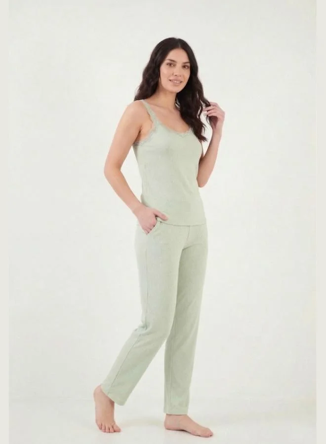 Lela  Lela Regular Fit Lace Detail Strappy Round Neck Pajama Set for Women PAJAMA SET 65770822 for Women | Best Price UAE