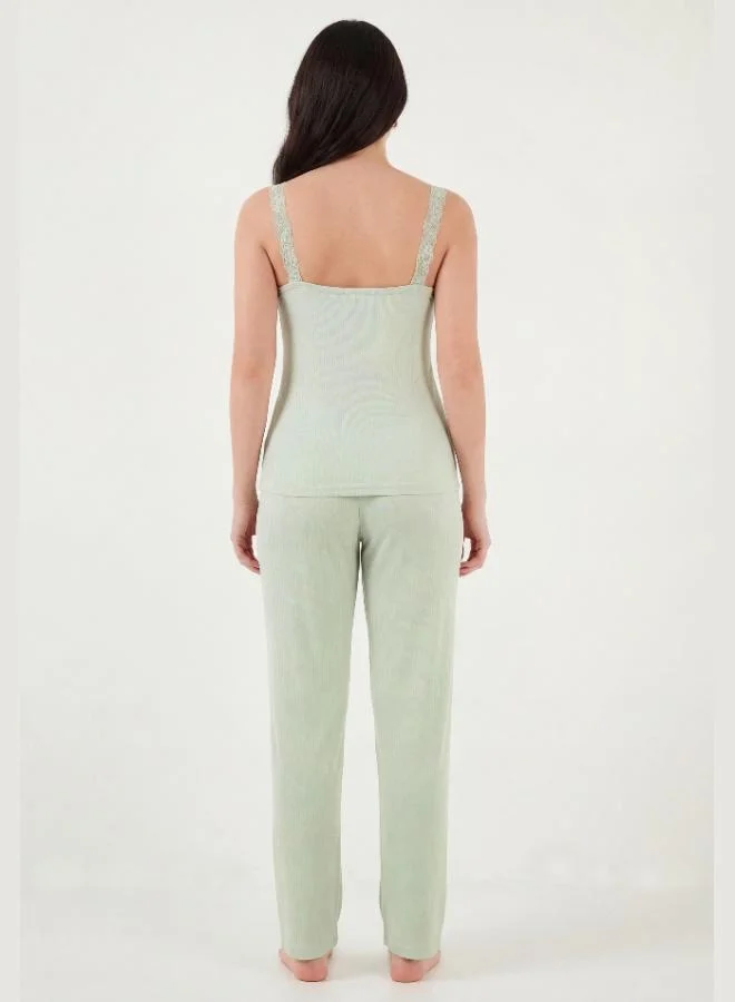 Lela  Lela Regular Fit Lace Detail Strappy Round Neck Pajama Set for Women PAJAMA SET 65770822 for Women | Best Price UAE