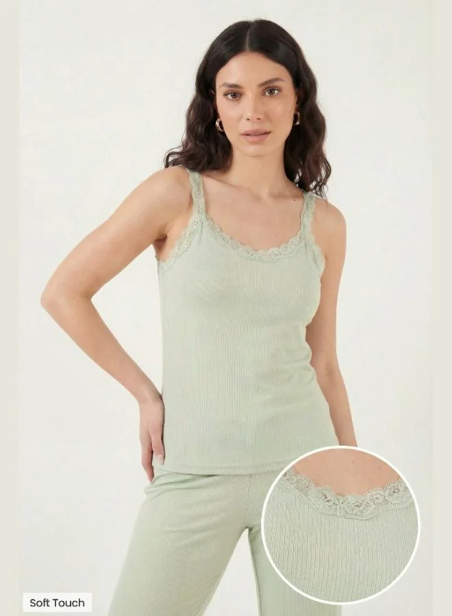 Lela Lela Regular Fit Lace Detail Strappy Round Neck Pajama Set for Women PAJAMA SET 65770822