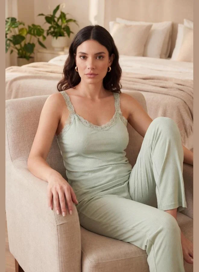 Lela Lela Regular Fit Lace Detail Strappy Round Neck Pajama Set for Women PAJAMA SET 65770822