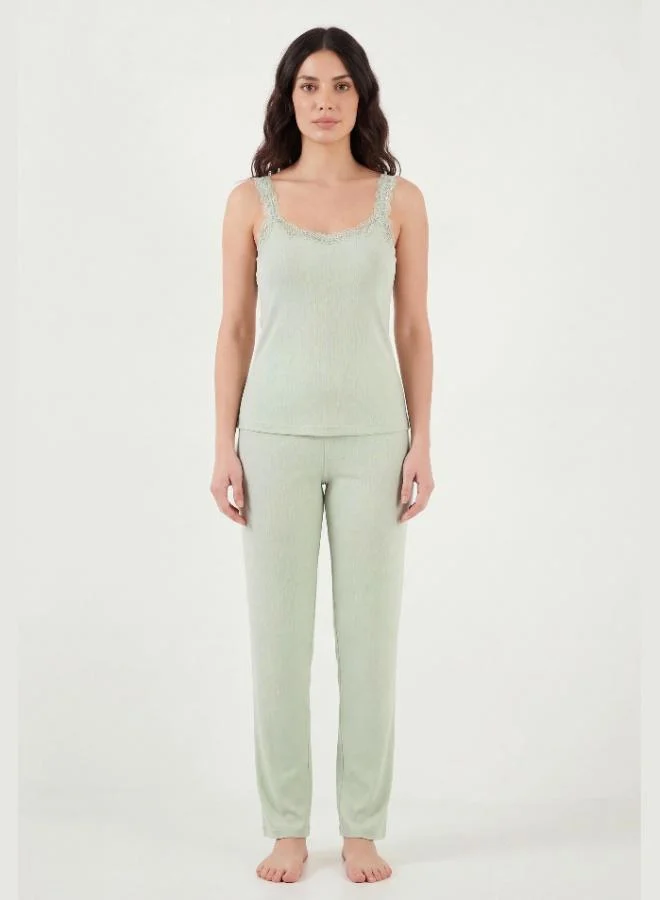 Lela  Lela Regular Fit Lace Detail Strappy Round Neck Pajama Set for Women PAJAMA SET 65770822 for Women | Best Price UAE