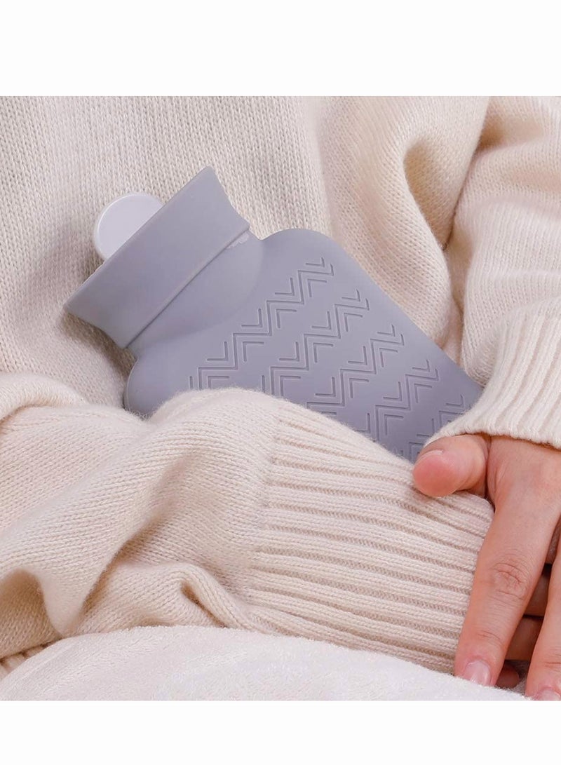 SYOSI Hot Water Pouch with Knit Cover, SYOSI Water Filled Heating Bottle Hot Water Bag, Small Lovely and Reusable Warm Water Bag, Microwave Oven Heating Available, Light Gray 10.3x16 cm - Image 2