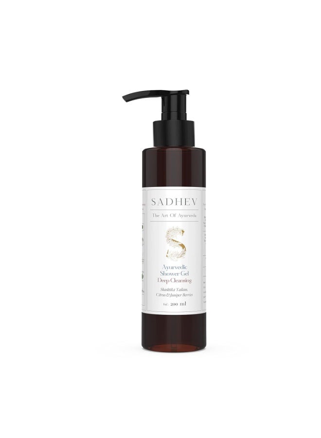 Sadhev Ayurvedic Shower Gel Deep Cleansing - Shashtika Tailam, Citrus & Juniper Berries - 200ml (Pack of 1)_GWP - Image 2