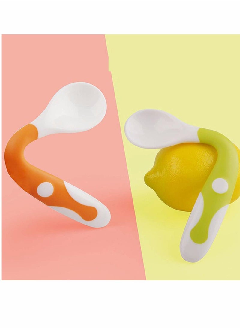 Baby Utensils Spoon with Travel Case,Feeding Training for Toddlers Easy Grip and Bendable Function, Perfect Self-Learning a (Orange)