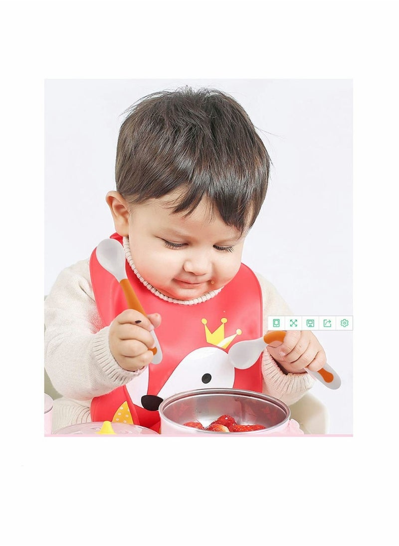 Baby Utensils Spoon with Travel Case,Feeding Training for Toddlers Easy Grip and Bendable Function, Perfect Self-Learning a (Orange)