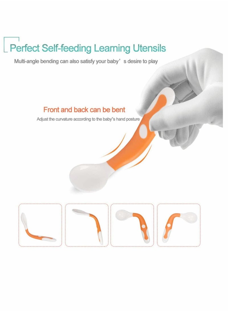 Baby Utensils Spoon with Travel Case,Feeding Training for Toddlers Easy Grip and Bendable Function, Perfect Self-Learning a (Orange)