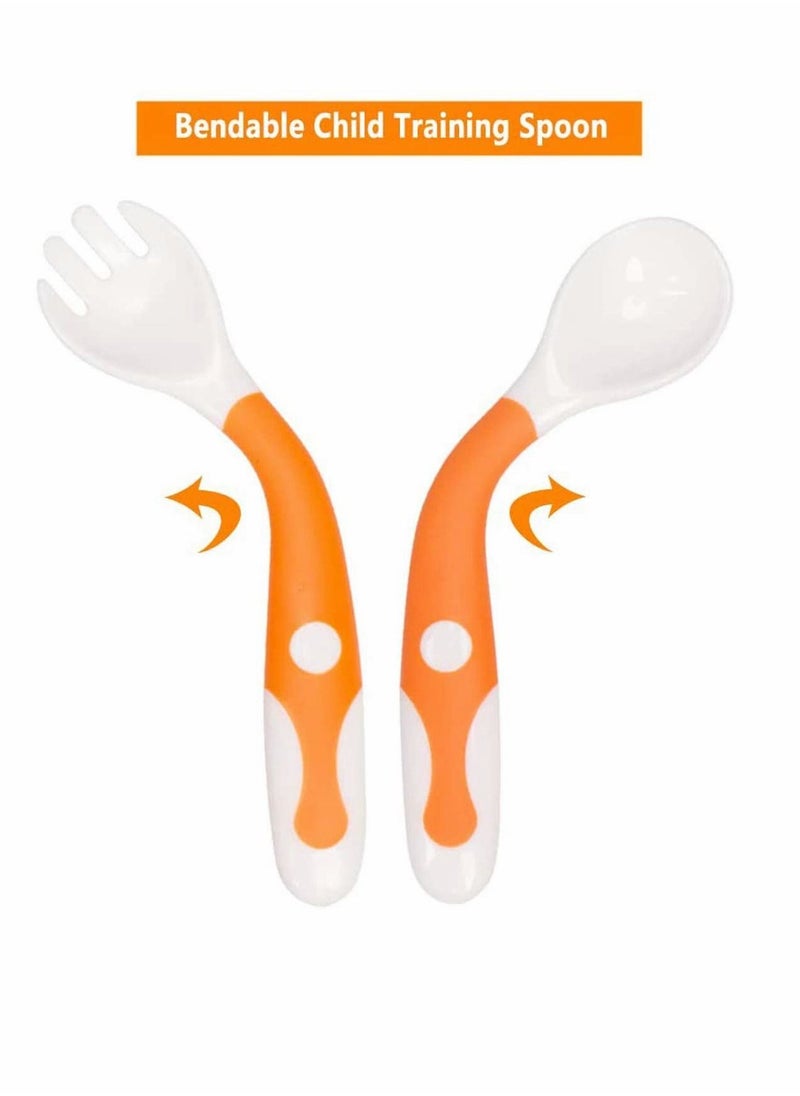 Baby Utensils Spoon with Travel Case,Feeding Training for Toddlers Easy Grip and Bendable Function, Perfect Self-Learning a (Orange)
