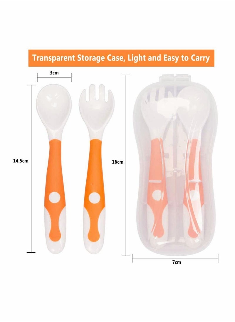 Baby Utensils Spoon with Travel Case,Feeding Training for Toddlers Easy Grip and Bendable Function, Perfect Self-Learning a (Orange)