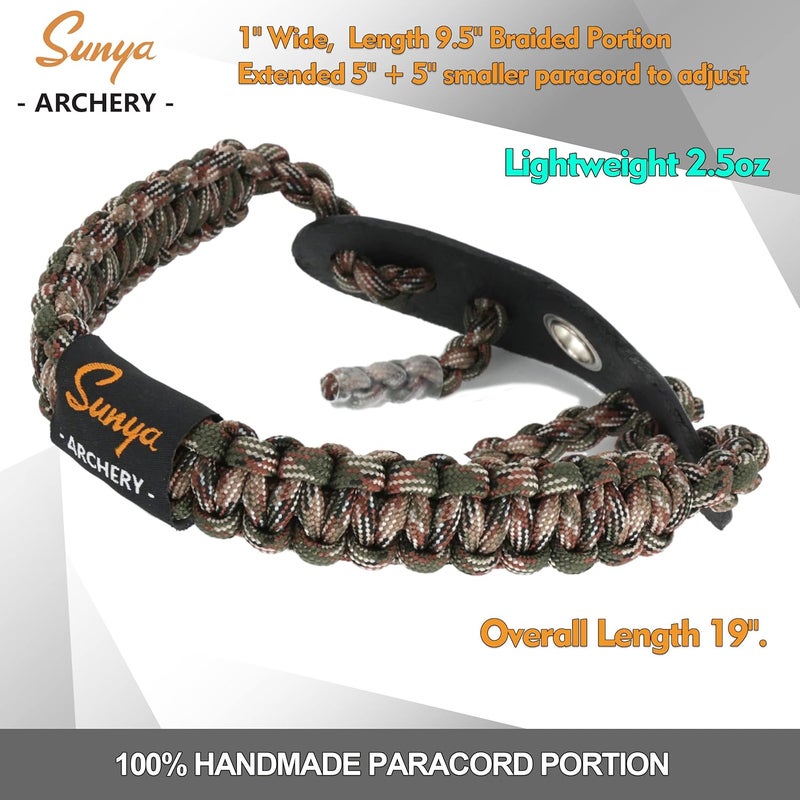 Sunya Archery Bow Wrist Sling, 550 Paracord Strap Comfortable on Hand.100% Full Grain Leather Yoke, Multiple Camo Colors.Fit Compound Bow Stabilizer & Recurve. - Image 2