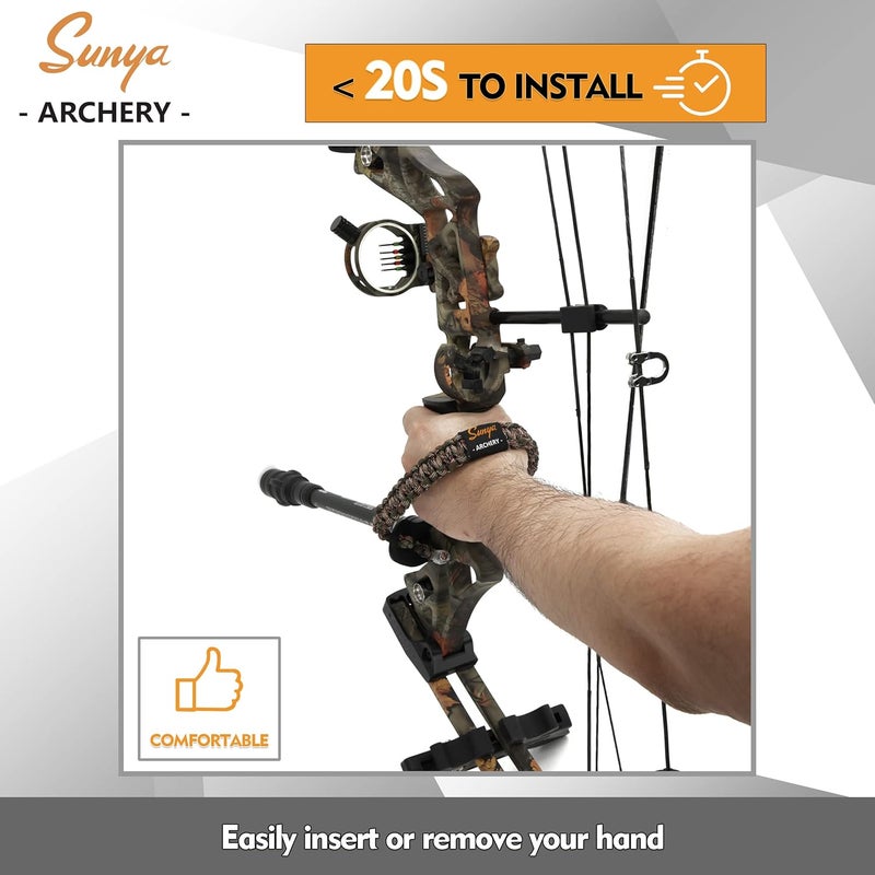 Sunya Archery Bow Wrist Sling, 550 Paracord Strap Comfortable on Hand.100% Full Grain Leather Yoke, Multiple Camo Colors.Fit Compound Bow Stabilizer & Recurve. - Image 3