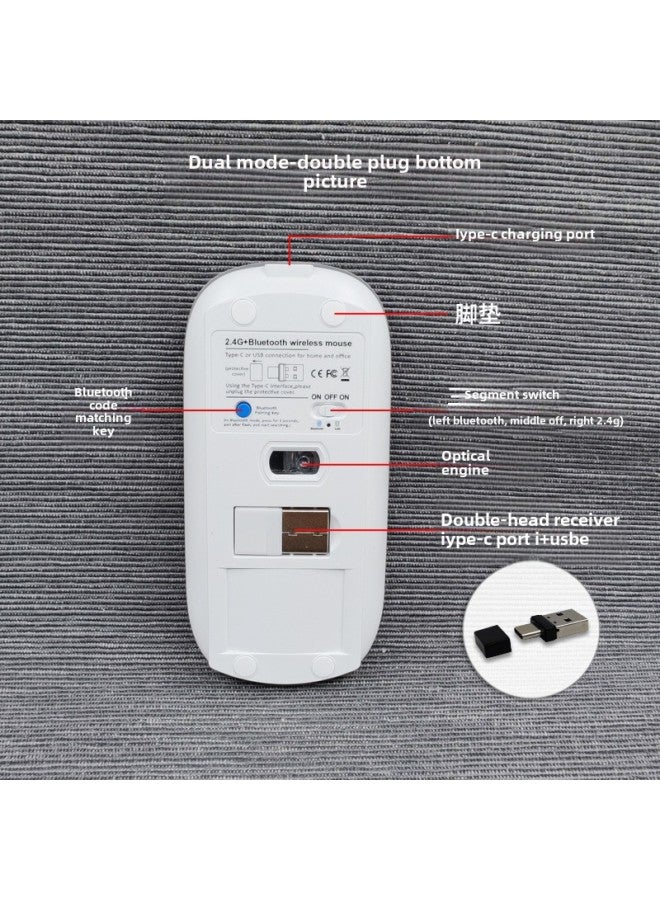ماوس لاسلكي مزدوج الوضع مع رأس Type-C ورأس USB BT5.0 وبلوتوث - اللون: أسود - Image 5