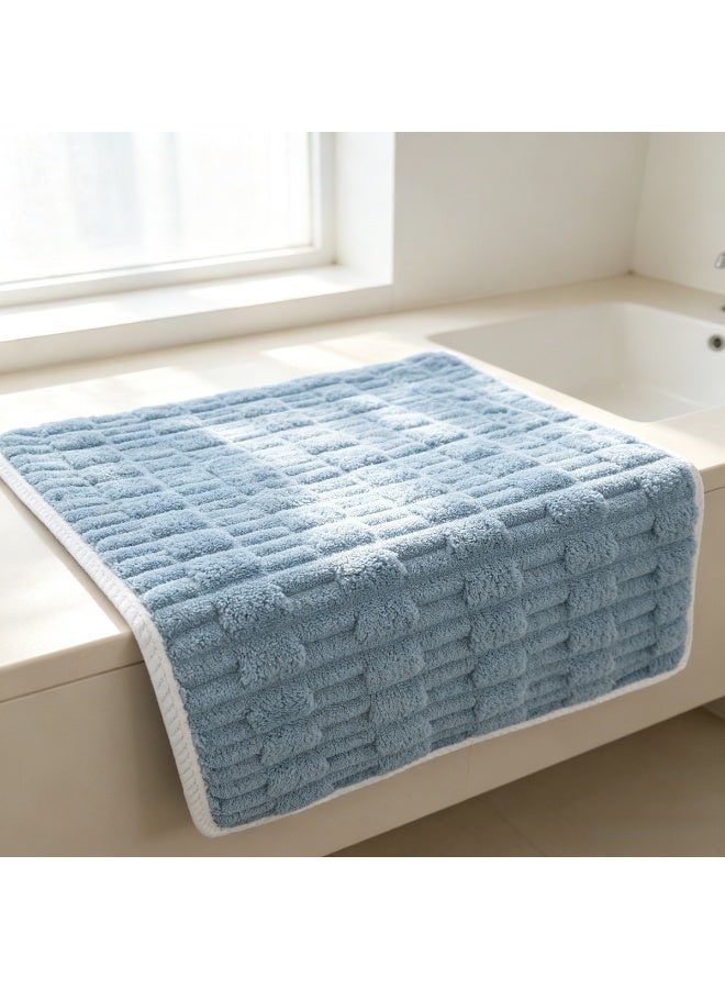 2 Piece Bath Towel Set, Microfiber Highly Absorbent Soft Quick Dry Towels, Premium Embossed Checkered Bathroom Towels for Home Daily Use, Light Blue - Image 2