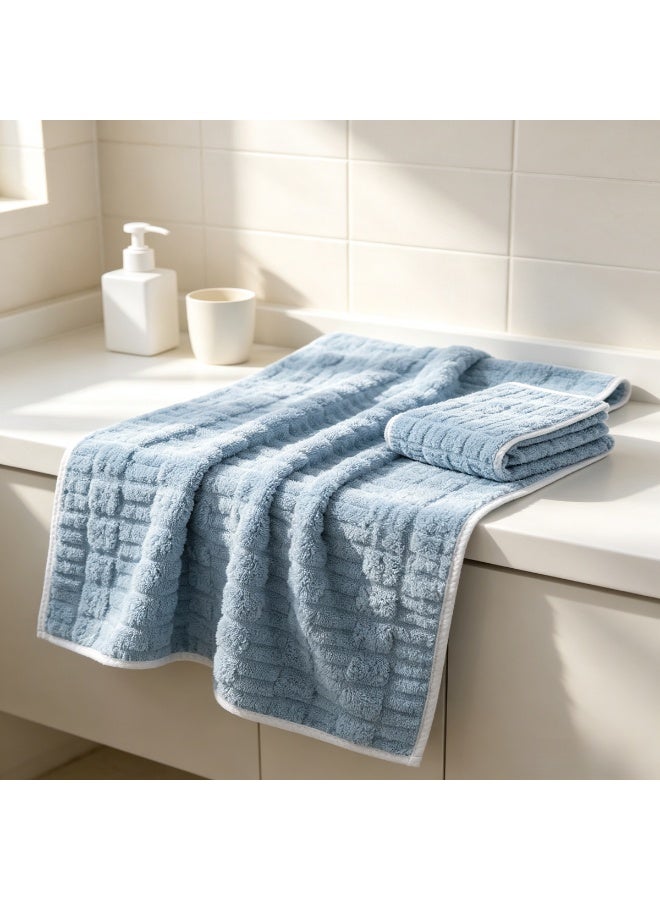 2 Piece Bath Towel Set, Microfiber Highly Absorbent Soft Quick Dry Towels, Premium Embossed Checkered Bathroom Towels for Home Daily Use, Light Blue - Image 5