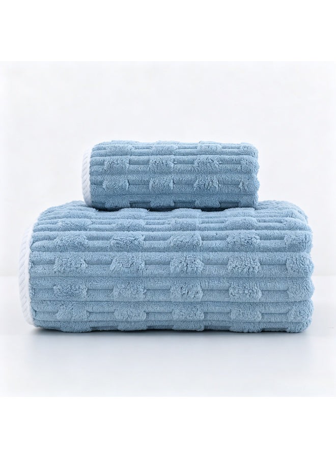 2 Piece Bath Towel Set, Microfiber Highly Absorbent Soft Quick Dry Towels, Premium Embossed Checkered Bathroom Towels for Home Daily Use, Light Blue - Image 1