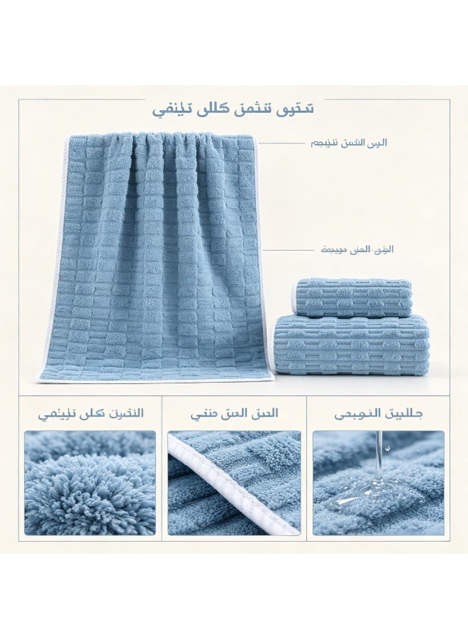 2 Piece Bath Towel Set, Microfiber Highly Absorbent Soft Quick Dry Towels, Premium Embossed Checkered Bathroom Towels for Home Daily Use, Light Blue - Image 3