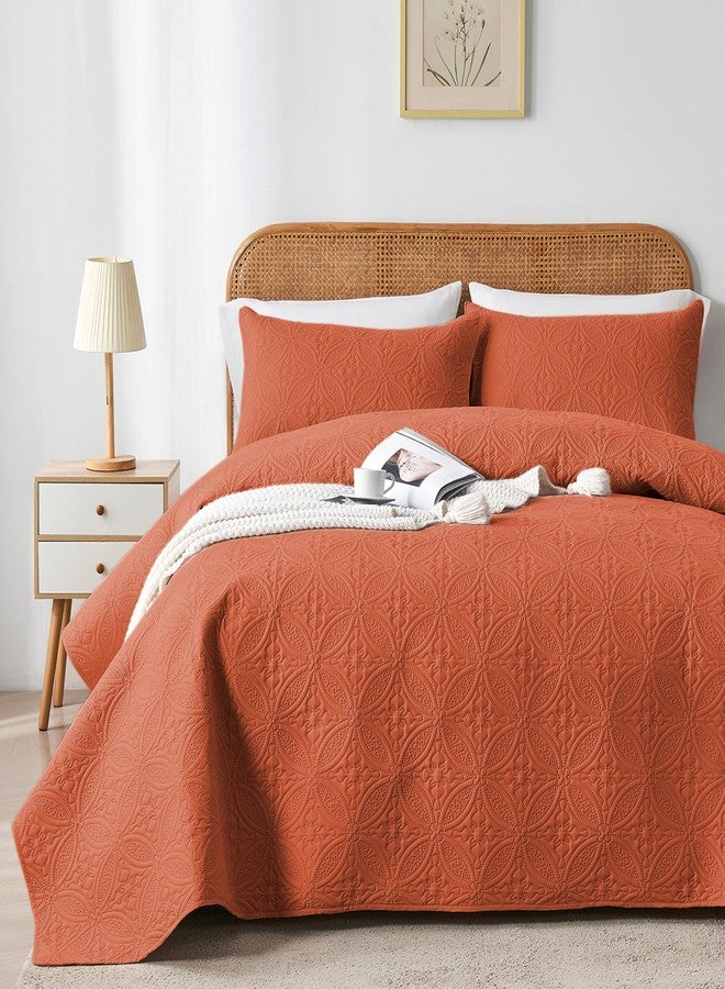 WURUIBO King/Cal King Quilt Set Burnt Orange, Microfiber Lightweight Bedspreads, Ultrasonic Embossed Solid Coverlet, Thin Bedding Set for All Season, Soft Breathable Bed Cover(1 Quilt, 2 Pillow Shams) - Image 1
