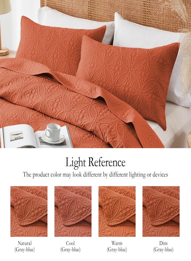 WURUIBO King/Cal King Quilt Set Burnt Orange, Microfiber Lightweight Bedspreads, Ultrasonic Embossed Solid Coverlet, Thin Bedding Set for All Season, Soft Breathable Bed Cover(1 Quilt, 2 Pillow Shams) - Image 4