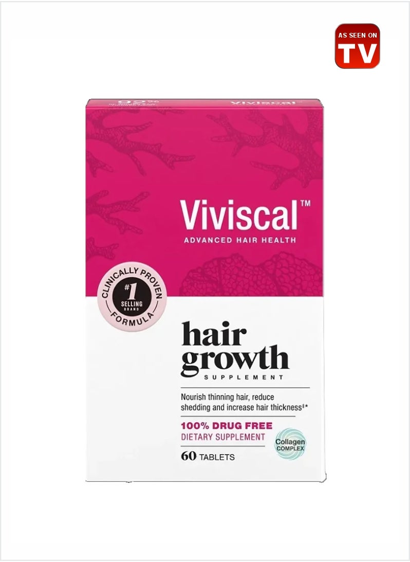 Viviscal Viviscal Hair Growth Supplements for Women, Clinically Proven Hair Growth Product with Proprietary Collagen Complex, Results of Thicker, Fuller Hair Nourish Hair Loss, 60 Tablets - 1 Month Supply 