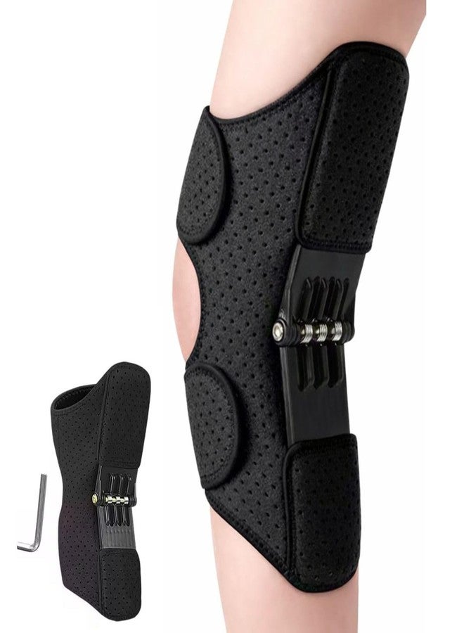 جيرن دعامة الركبة من جيرن مع خاصية المساعدة على الارتداد، غطاء ركبة من نسيج محبوك مرن يسمح بالتهوية، مثبت رضفة قابل للتعديل للجري، ورفع الأثقال، واللياقة البدنية، والرياضات الخارجية، أسود - Image 1