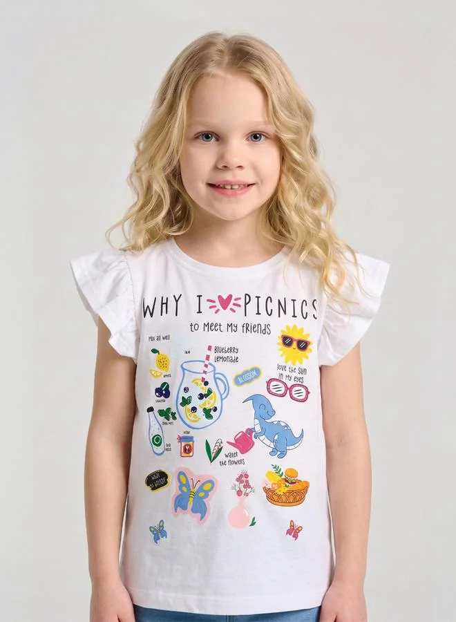 Take Two Girls Regular Frill Sleeve Graphic T-Shirt By Juniorloom