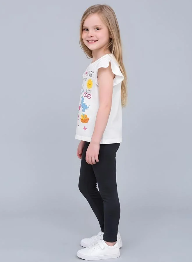 Take Two Girls Regular Frill Sleeve Graphic T-Shirt By Juniorloom