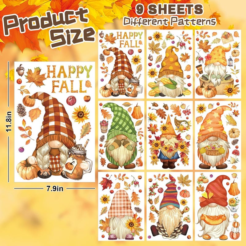 Whaline Fall Wall Stickers Watercolor Gnomes Wall Art Decals Colorful Maple Leaves Pumpkin Sunflower SelfAdhesive Wallpaper Stickers for Bedroom TV Wall Baby Nursery Autumn Party Decoration 9 Sheet - Image 3