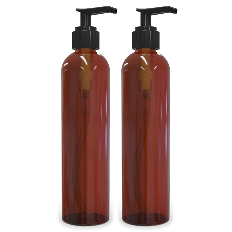 BRIGHTFROM Lotion Pump Bottles, Empty 8 OZ, BPA-Free Refillable Plastic Containers, Amber with Black Dispenser for - Soap, Shampoo, Lotions, Liquid Body Soap, Creams and Massage Oil (2 Pack) - Image 1