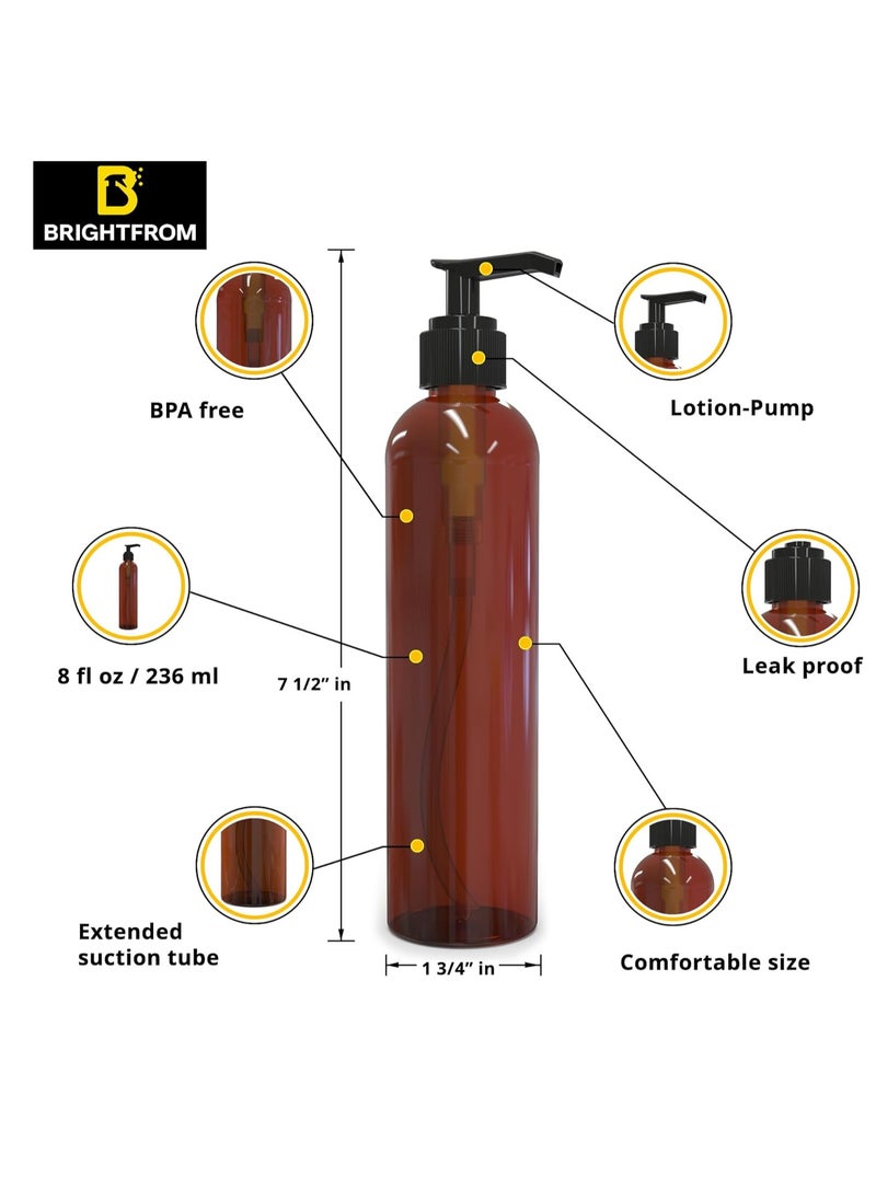 BRIGHTFROM Lotion Pump Bottles, Empty 8 OZ, BPA-Free Refillable Plastic Containers, Amber with Black Dispenser for - Soap, Shampoo, Lotions, Liquid Body Soap, Creams and Massage Oil (2 Pack) - pzsku/Z41D3D7891605C70D66EBZ/45/_/1736515304/e624b58b-abde-43e3-afb7-20f8f4d036e3