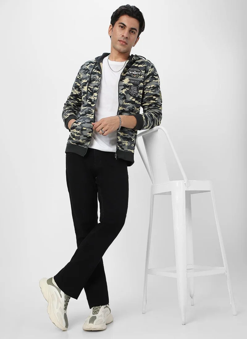 Urbano Fashion  Urbano Fashion Men's Grey Cotton Camouflage Printed Hooded Neck Sweatshirt for Men | Best Price UAE