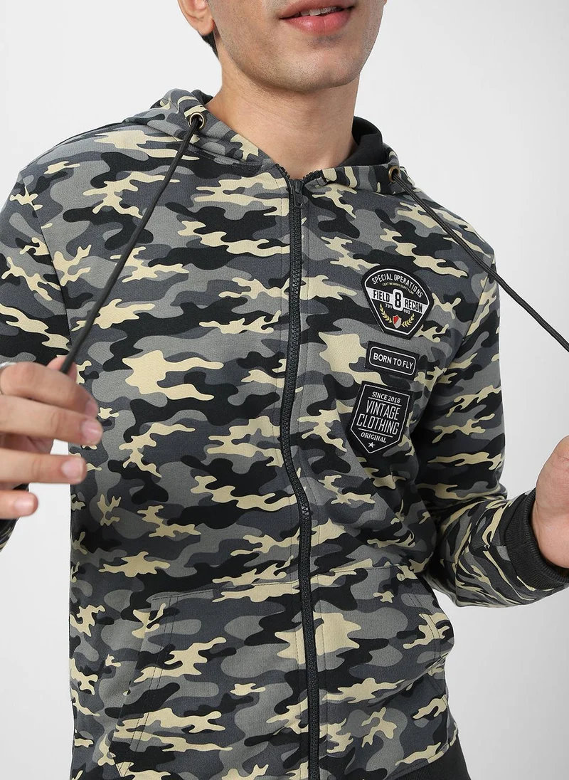 Urbano Fashion  Urbano Fashion Men's Grey Cotton Camouflage Printed Hooded Neck Sweatshirt for Men | Best Price UAE