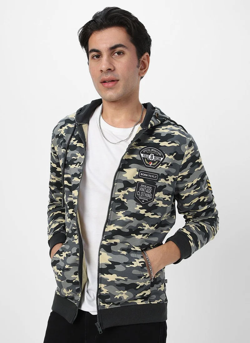 Urbano Fashion  Urbano Fashion Men's Grey Cotton Camouflage Printed Hooded Neck Sweatshirt for Men | Best Price UAE