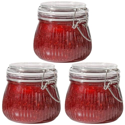 Ash  Roh Ash & Roh Airtight Transparent storage jar with Rubber Seal lid and Clip Lock - Perfect for Kitchen Canning, Fermenting, and Storing Dry Food, Spices, Tea, Snacks, Sugar, and More (pack of 3, 1500 ml) - Image 1