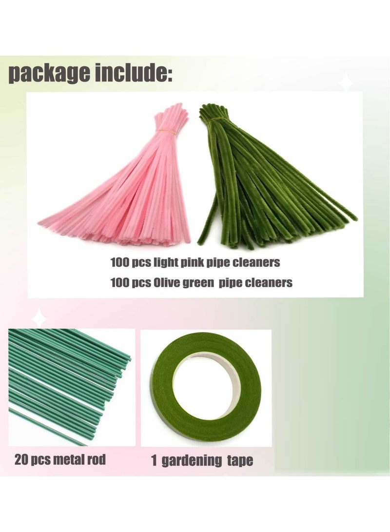 200Pcs Pink OliveGreen Pipe Cleaners Set with Floral Wires & Gardening Tape, Chenille Stems Pipecleaners for Tulip Bouquet Making - Image 4